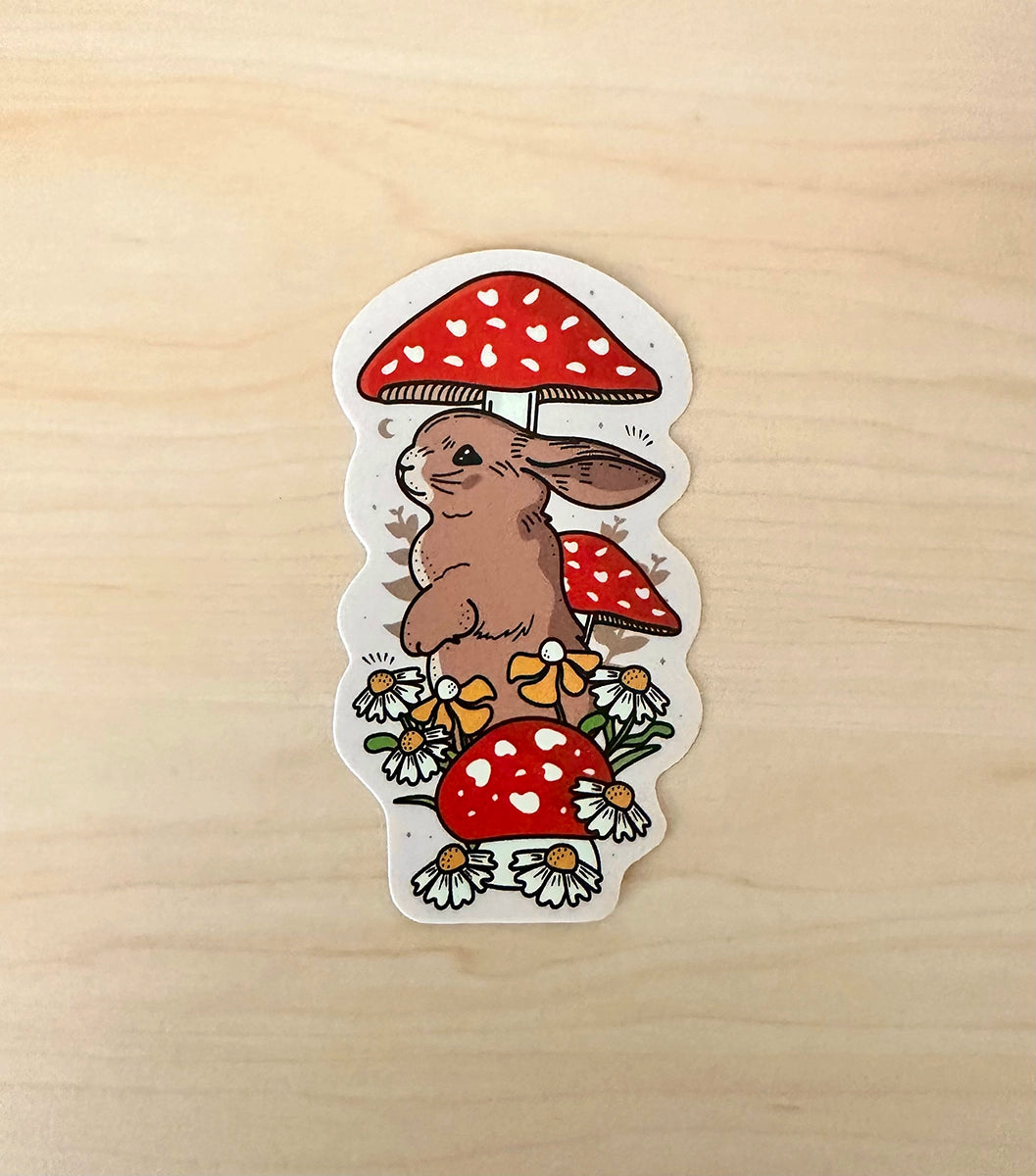 Floral Bunny & Fungi - Vinyl Sticker