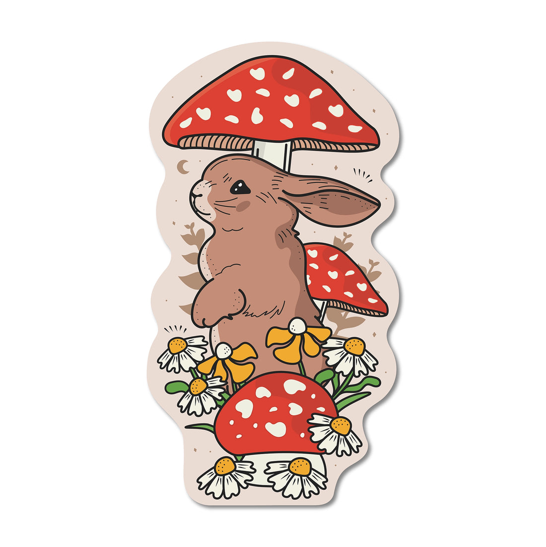 Floral Bunny & Fungi - Vinyl Sticker