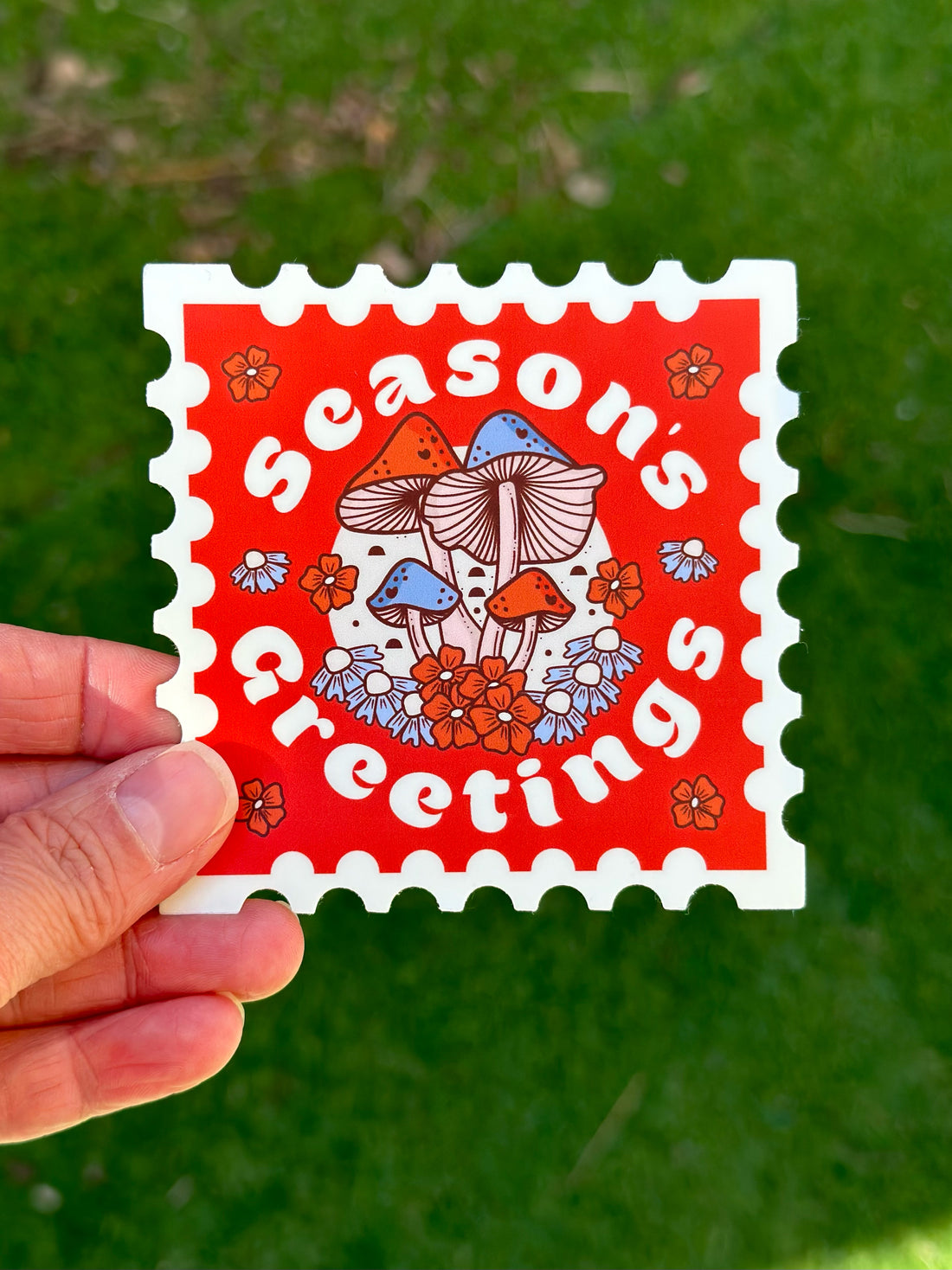 Seasons Greetings Mushroom Wildflower - Vinyl Sticker