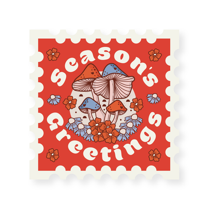 Seasons Greetings Mushroom Wildflower - Vinyl Sticker