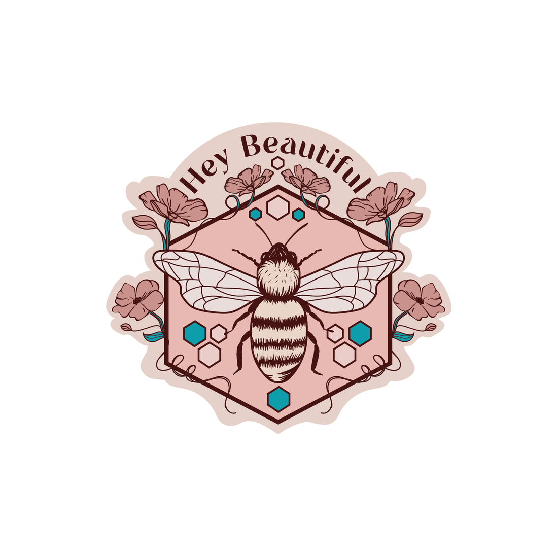 Floral Bee Hey Beautiful - Vinyl Sticker