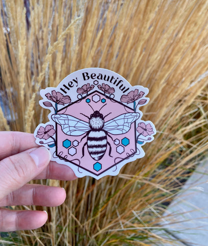 Floral Bee Hey Beautiful - Vinyl Sticker