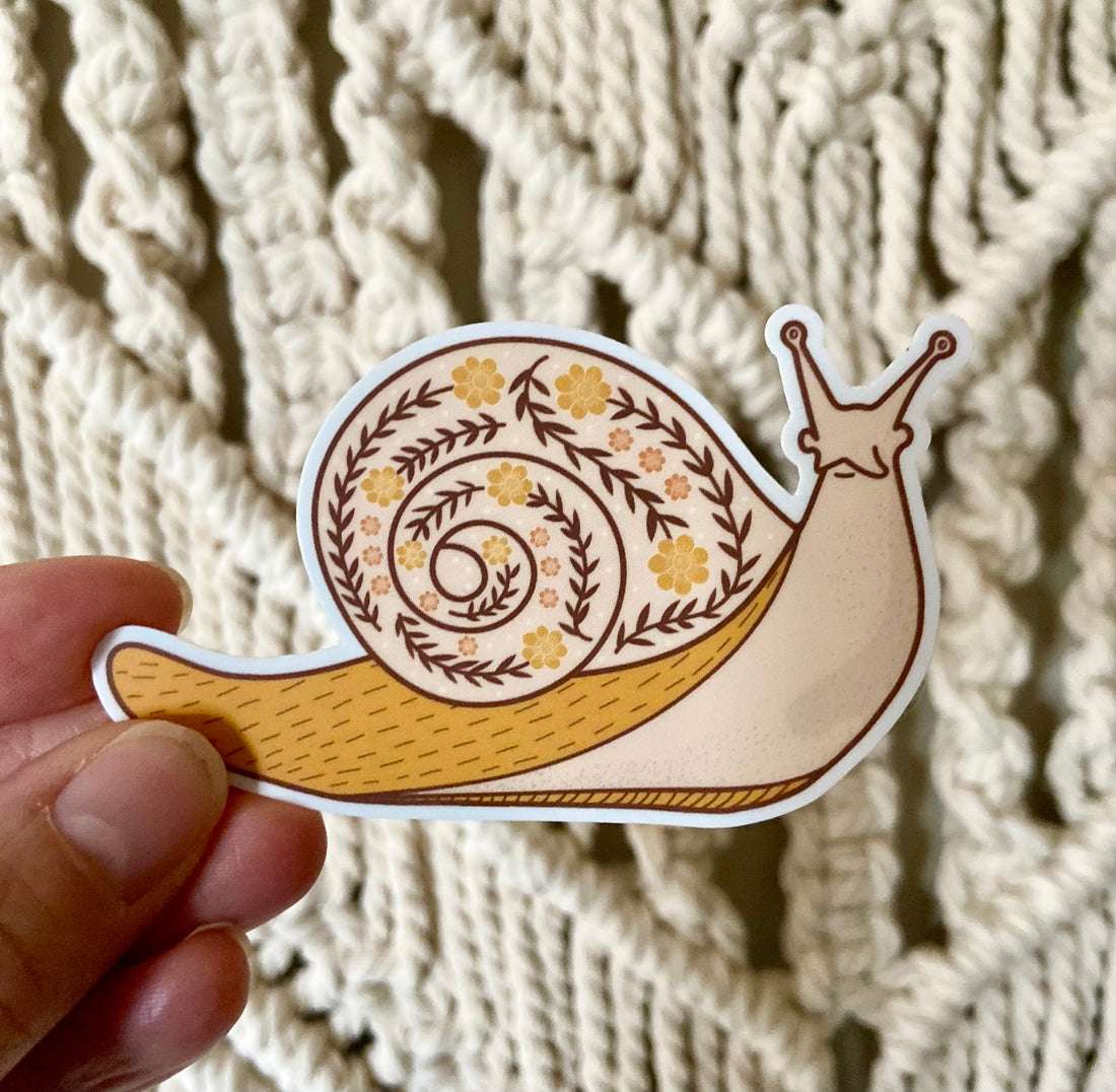 Quilted Floral Snail - Vinyl Sticker